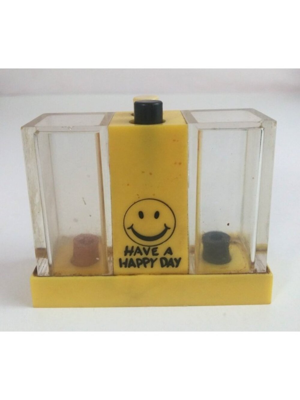 Vintage Whirley Have A Happy Day Smiley Face Push Button Salt & Pepper Shaker